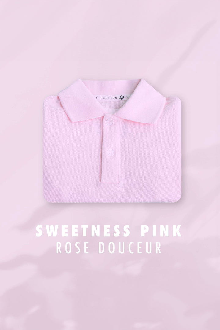 Short-sleeved braided cotton polo shirt [Pink]