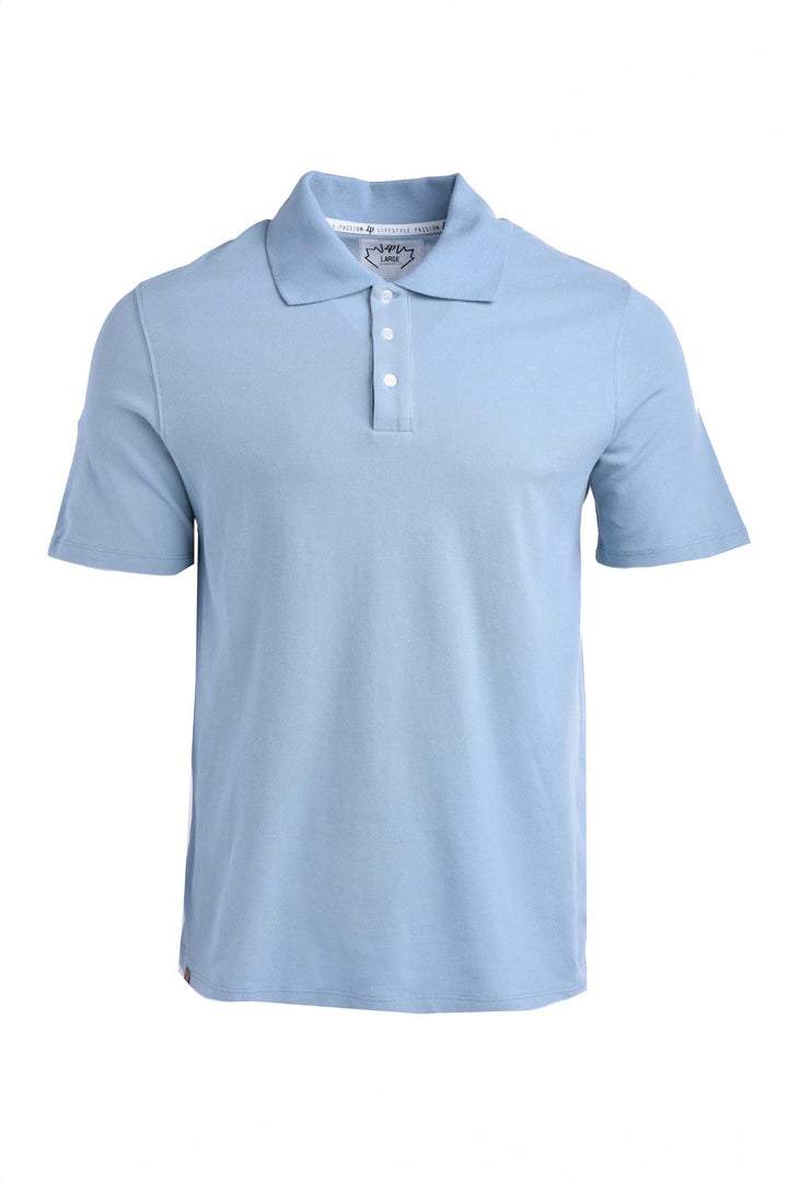 Short-sleeved braided cotton polo shirt [Blue]