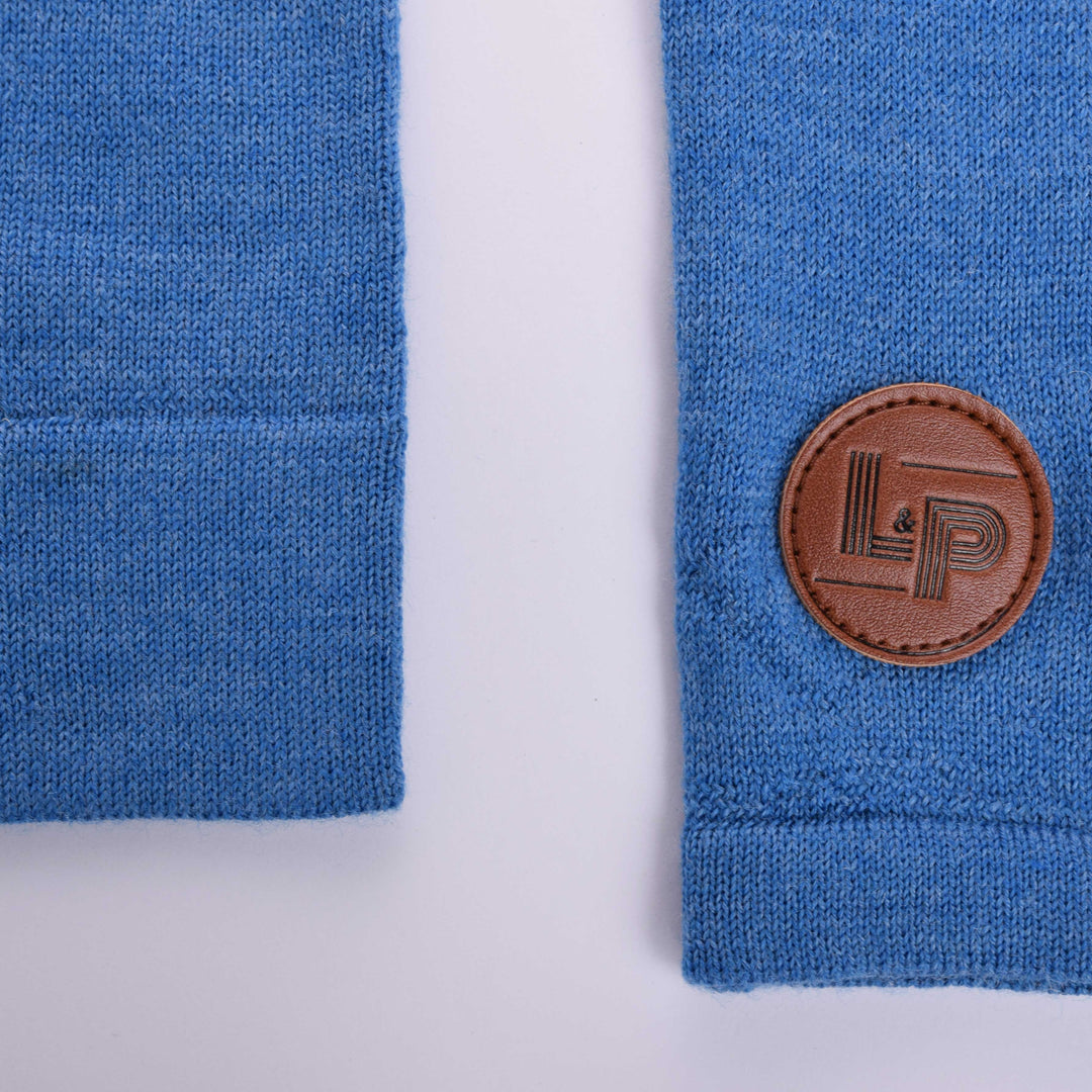 ensemble brassière uni garçon bleu tricoté main en 100% laine mérinos